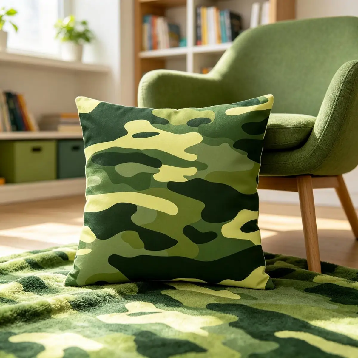 1PC Light Green Camouflage Pillow Cover, Soft Pastel Army Camo Print Polyester Cushion Case for Sofa Living Room Home Decor