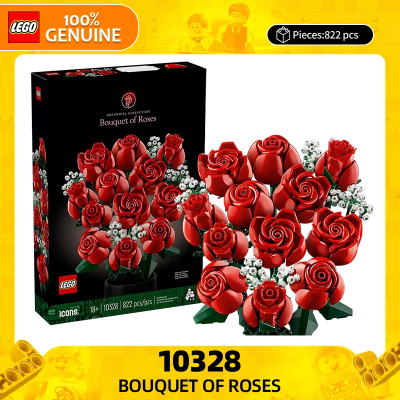 

Строительные блоки LEGO, серия «Цветы и растения», 10328, набор роз, детская игрушка-головоломка для мальчиков и девочек, подарок на День святого Валентина