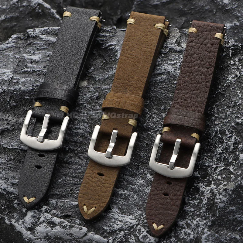 Ремешок из натуральной кожи 20 мм 22 мм, винтажный ремешок для часов из воловьей кожи для Omega для браслета Seiko, спортивный универсальный сменный браслет