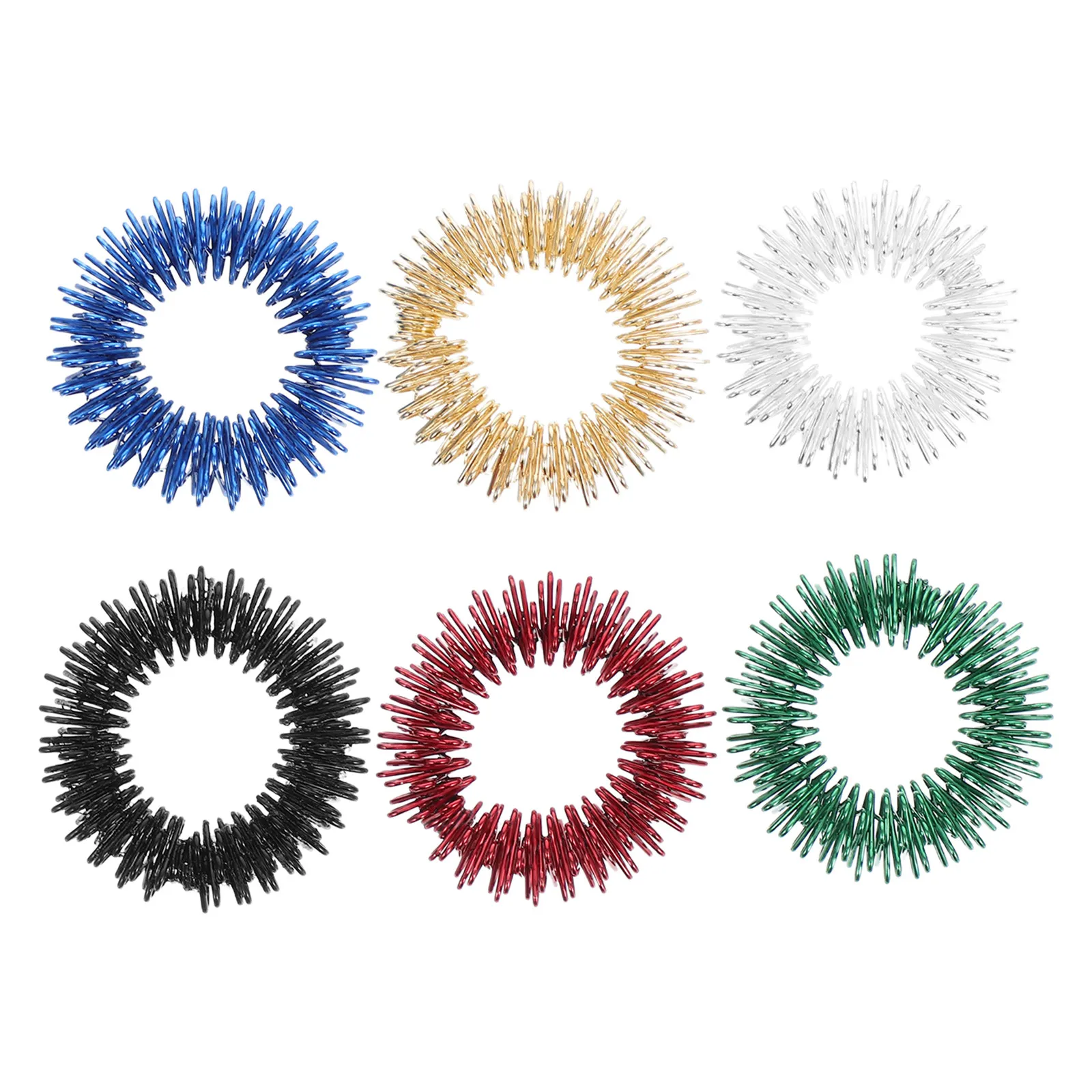 

Набор из 6 массажных колец для пальцев, акупрессурные кольца-антистресс для рук, для снятия стресса, для улучшения концентрации при аутизме, красные, синие, зеленые, золотые, серебряные