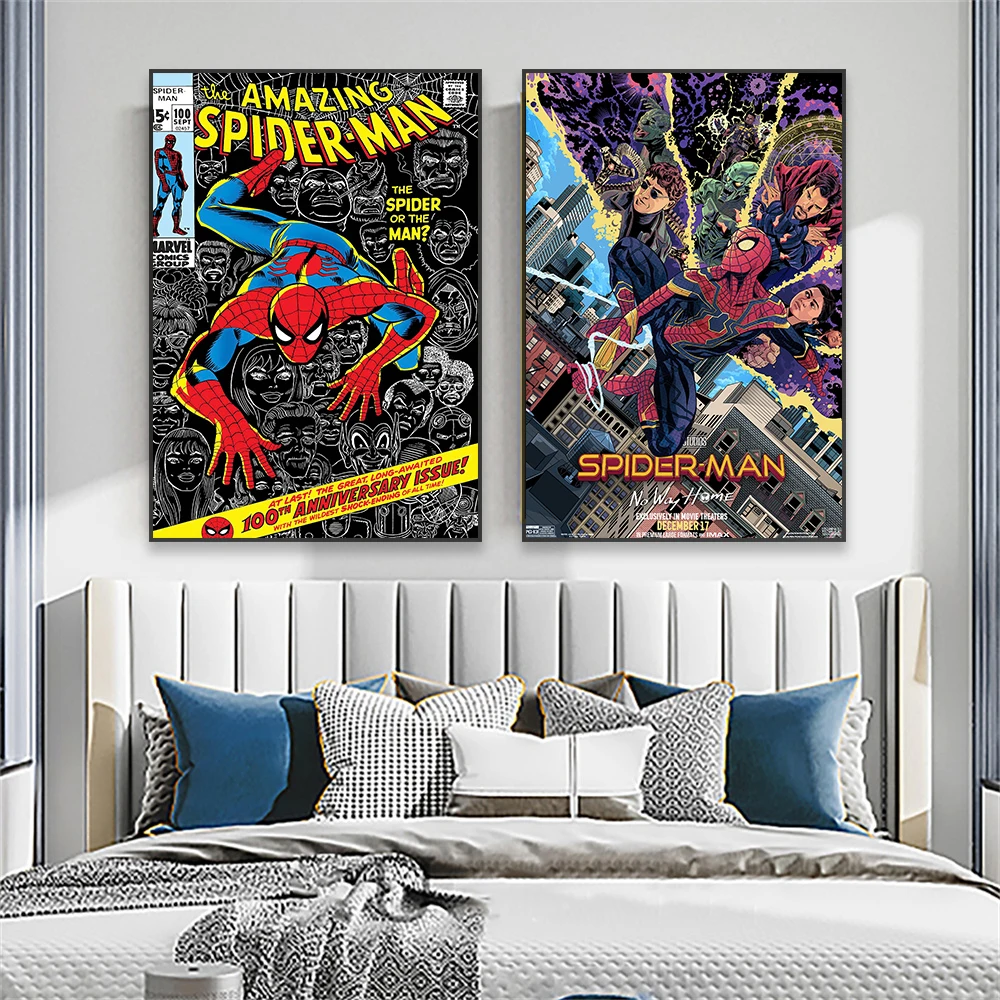 Disney Classic Poster Spiderman Prints Avengers Movie Cartoon Vintage Canvas Painting Comic Book Pictures Kid Room Decor