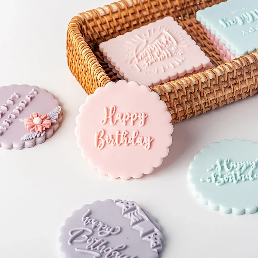 Happy Birthday Cake Decorating Tools Cookie Press Stamp Embosser Biscuit Cutter Fondant Sugarcraft Cookie Cutters Mold