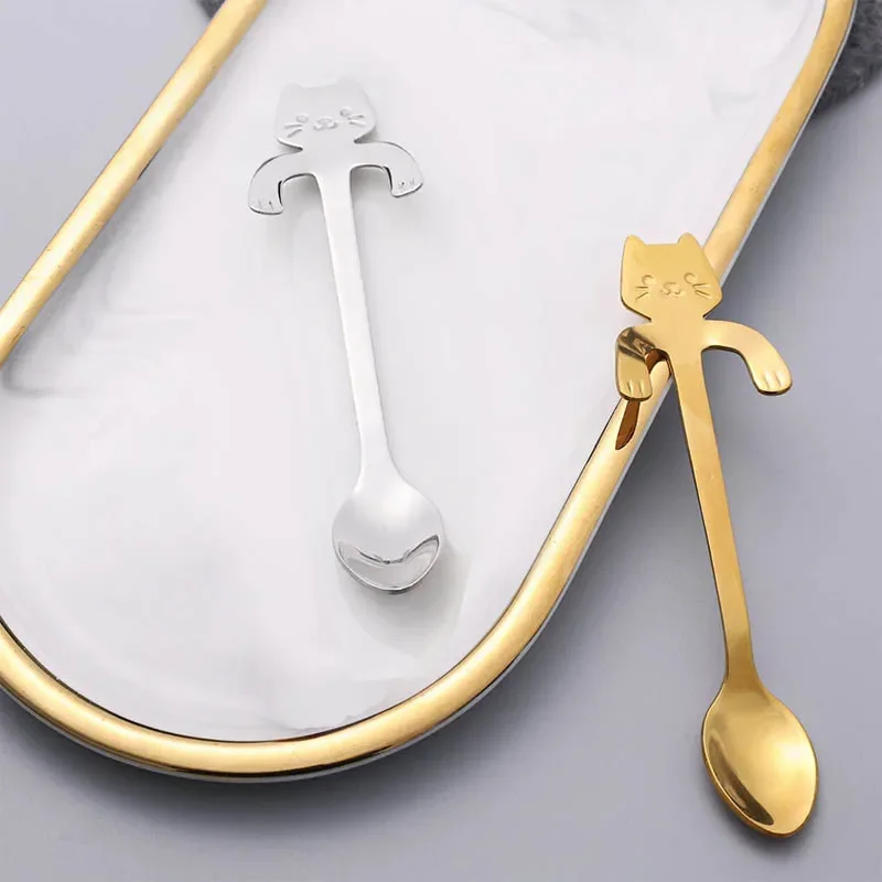 1pc Stainless Steel Creative Cat Shaped Coffee Spoon Teaspoon Children Spoon Cake Stirring Sugar Soup Dessert