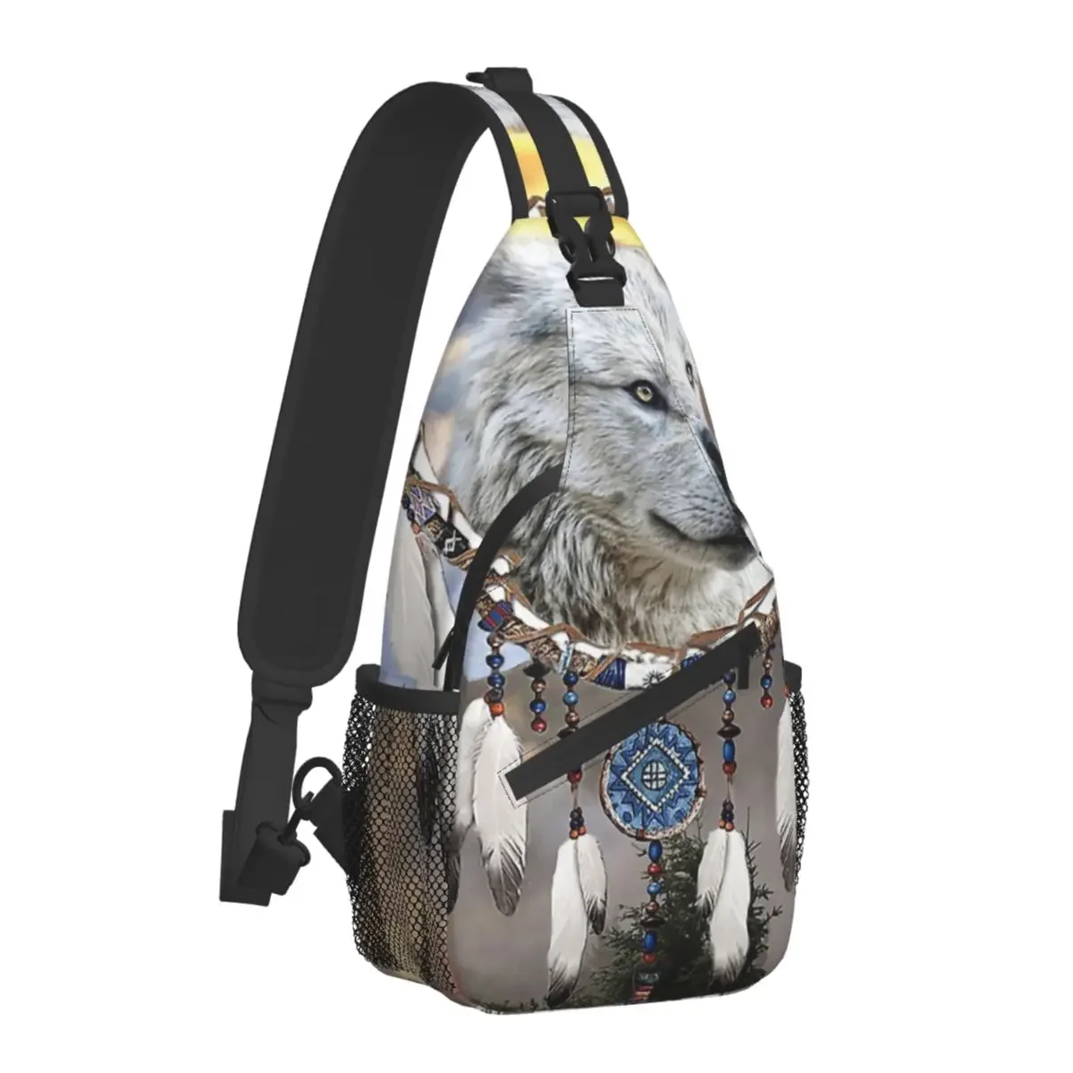 

Animals Art Crossbody Bag Sports Wolf Bear And Dream Catcher Chest Bag Unisex Women Man Fashion Shoulder Backpacks Travel