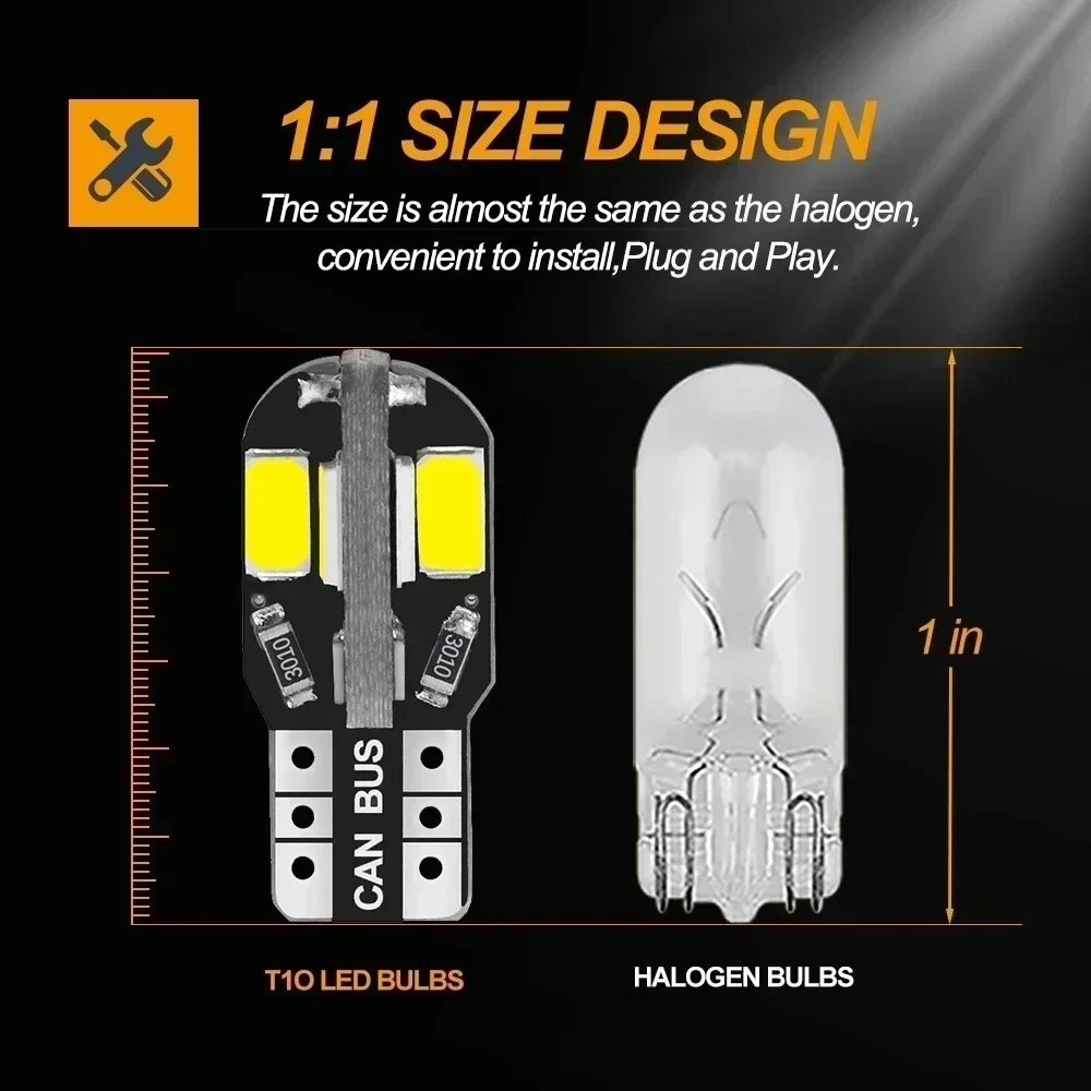 T10 Car Led Interior Reading Light W5w 168 194 Auto Width Lamp Side Marker Bulb for License Plate Lighting 12v Warm White view 2