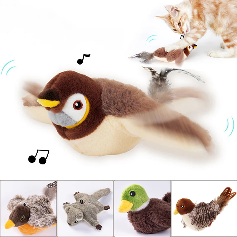 

Interactive Cat Toys Chirping Flapping Bird Touch Activated Dogs Electric Plush Pet Toy USB Rechargeable Toy for Indoor Cat Game