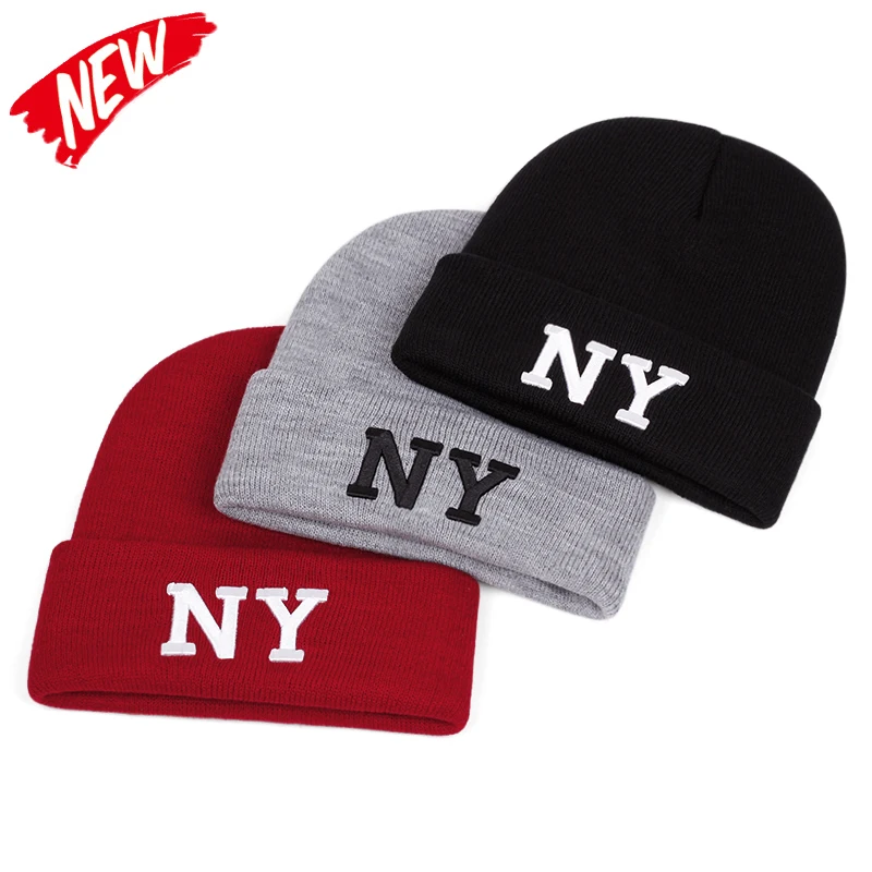 Neue männer Mode NY Brief Stickerei Gestrickte Hut Winter Warme Outdoor Sport Hut Weiche Beanie Hut Für Männer Frauen Casual wolle Hüte