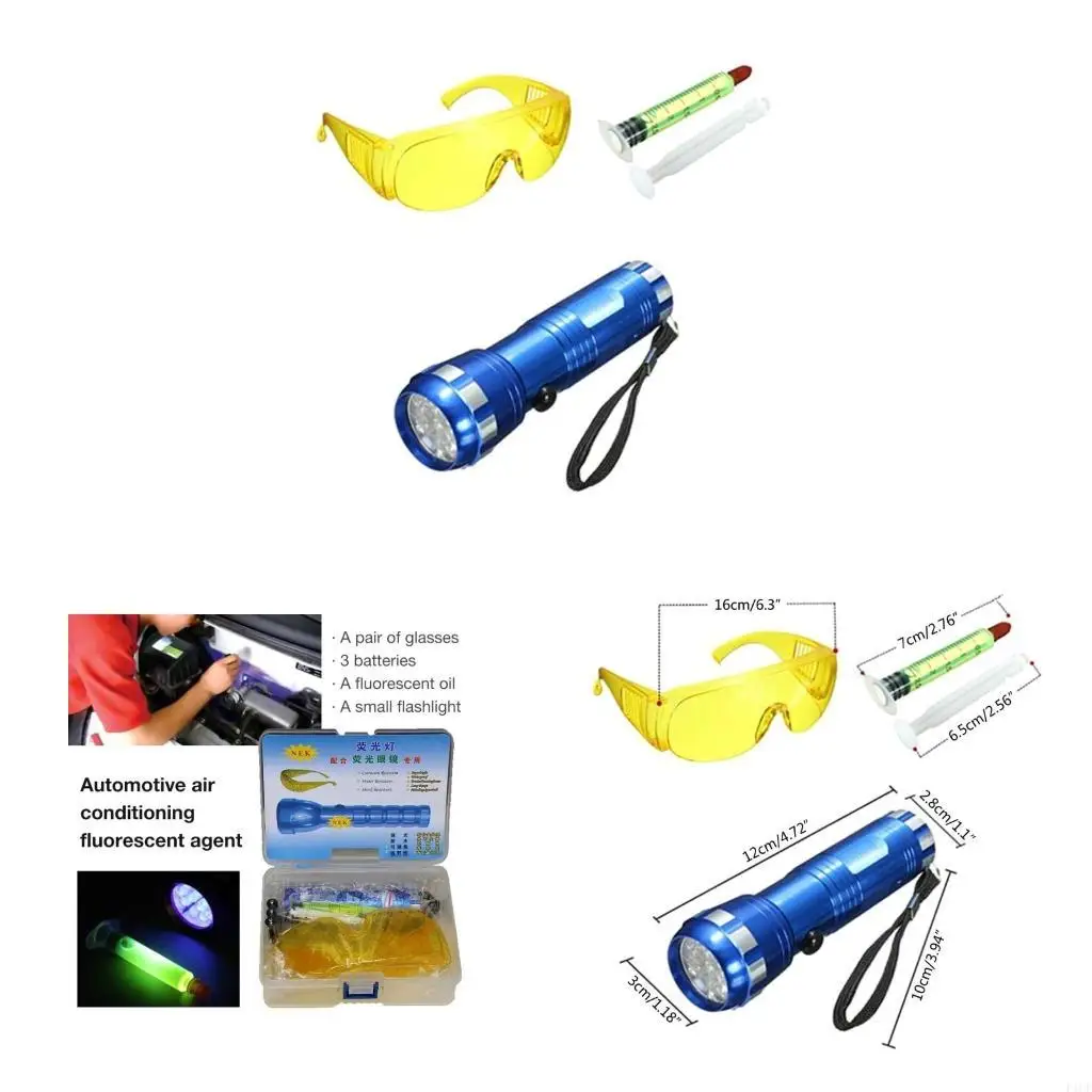 F1CF AC Dye Leak Test Detection LED Flashlight with UV-Protective-Glasses R134a