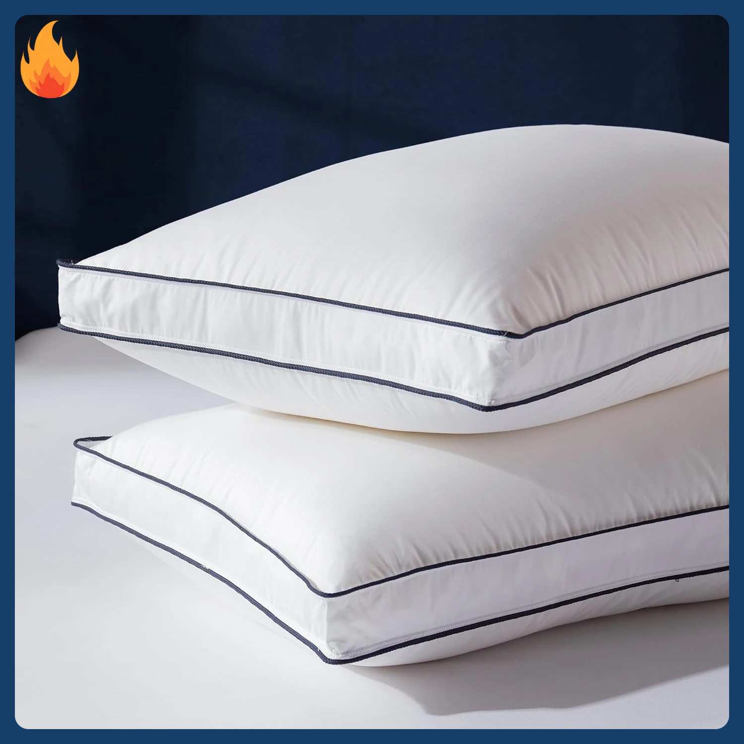 

Goose Feather Down Fiber Pillows Queen Size Set of 2, Soft Pillows for Luxury Hotel Quality Gusseted Pillow 2 Pack, Bed Pillows