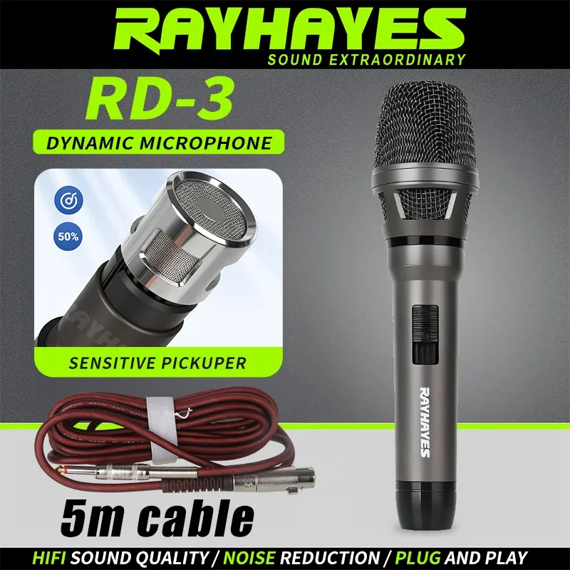

RAYHAYES RD-3S Professional Dynamic Karaoke Microphone Made entirely of metal Gray exterior
