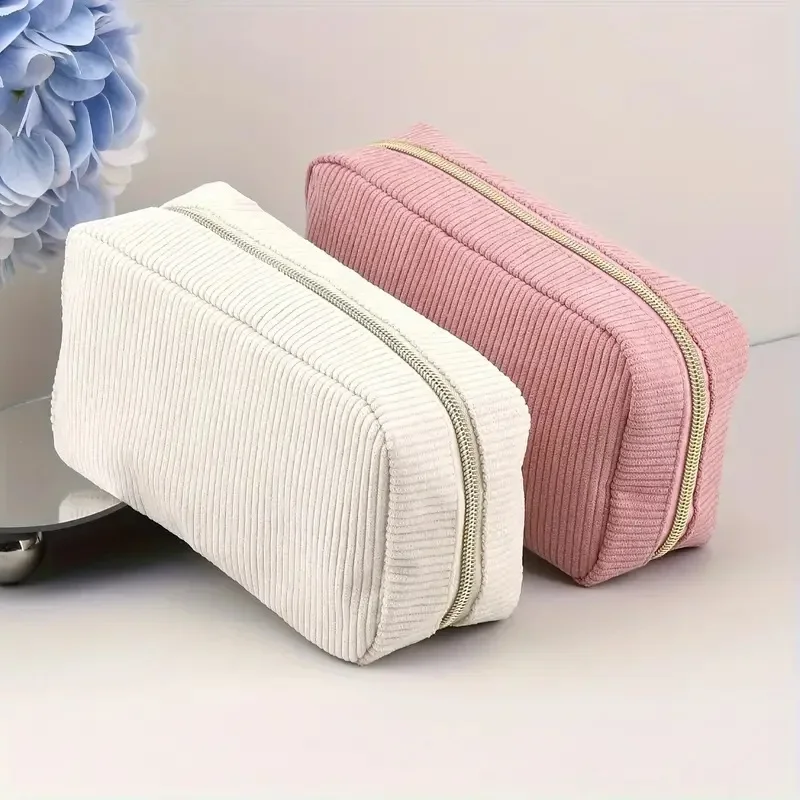 Borsa cosmetica in velluto a coste pochette da donna borse per il trucco borsa per la cura della pelle borsa per il trucco di grande capacità