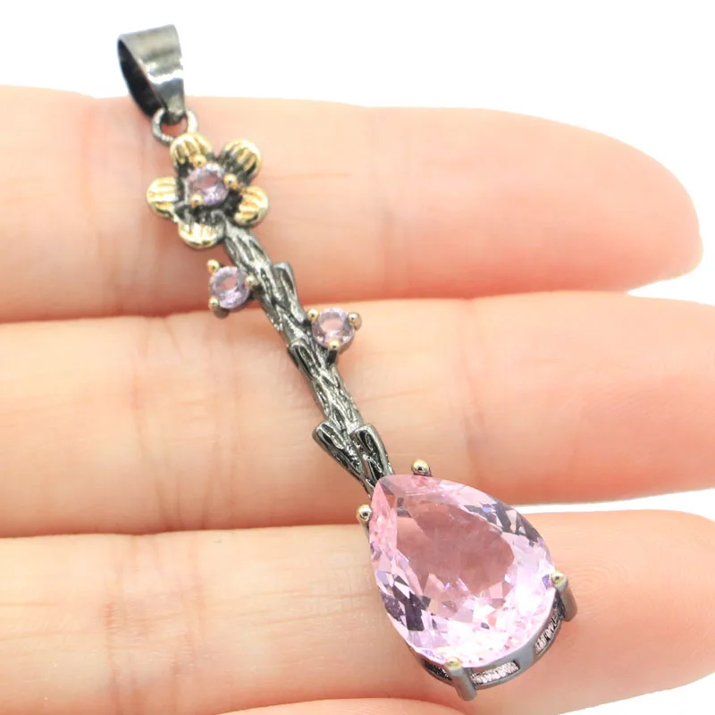 58x12mm Long 5.2g Green Peridot Pink Kunzite Blue Aquamarine Women Black Gold Silver Pendant