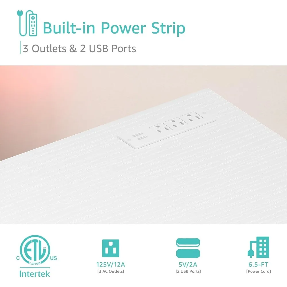 طاولة دراسة للمراهقين مقاس 55 بوصة مكتب ألعاب للمكتب المنزلي مع مخرج طاقة ومحطة شحن #4