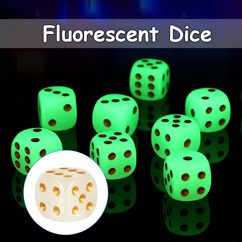 

10Pcs Nightlight Dice Fillet Table Games Chess Card Game Props Accessories 16Mm Glow-In-The-Dark Dice Fluorescent Color KTV