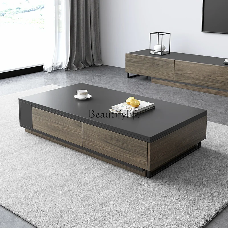 

08Retractable coffee table modern simple Nordic style living room home light luxury tea table locker