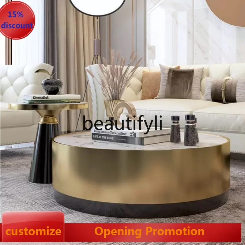 

Italian Style Round Stone Coffee Table Nordic Light Luxury Modern Marble Living Room Tea Table for Various Sizes G1218