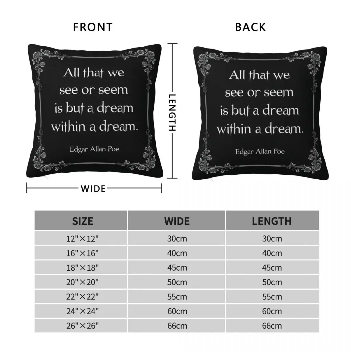 Edgar Allan Poe Quote Square Pillowcase Polyester Linen Velvet Creative Zip Decor Throw Pillow Case Bed Cushion Cover 45x45