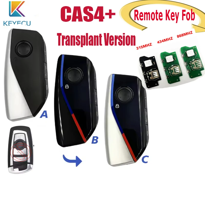 

KEYECU Updated Transplant Version Remote Key Fob for BMW FEM / BDC CAS4 CAS4+ 2011-2019 4 Buttons 315/ 434 /868MHz NO Chip