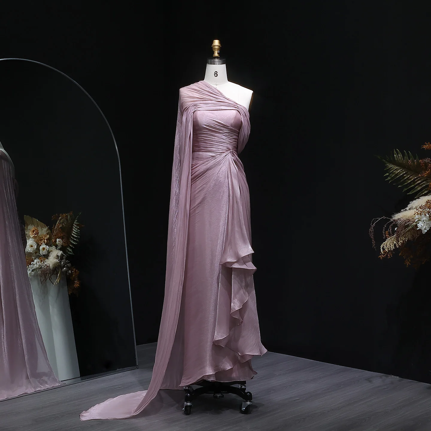 Sharon Said  One-Should Elegant Lilac Dubai Evening Dress with Draped Cape Arabic for Women Wedding Dress Gown SF199 Customized