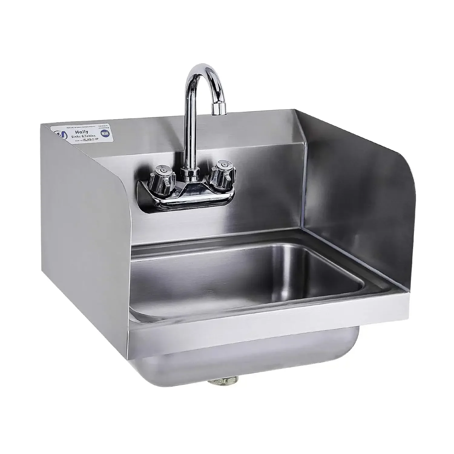 

Stainless Steel Sink for Washing w/ Faucet and Side Splash, NSF Commercial Wall Mount Hand Basin for Restaurant, 17 x 15 Inches