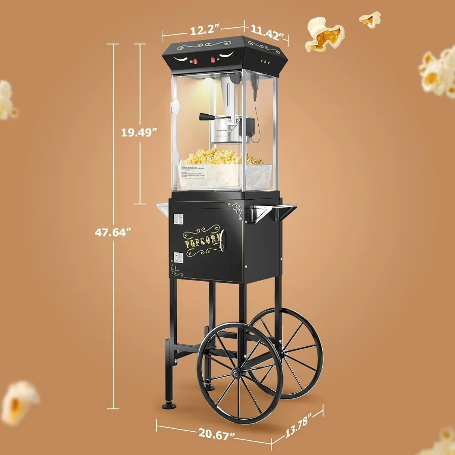 ماكينة صنع الفشار سعة 8 أونصة مع غلاية من الفولاذ المقاوم للصدأ تشكل ما يصل إلى 32 كوبًا على طراز مسرح السينما Pop Corn Ma