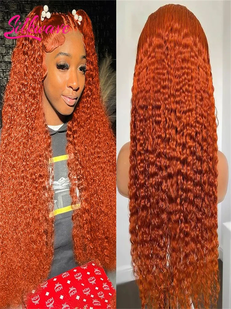 

Silkwave 30 Inch 350 Ginger Kinky Curly 13x6 Hd Lace Front Human Hair Wigs Orange Colored Deep Wave 13x4 Frontal Wig For Women