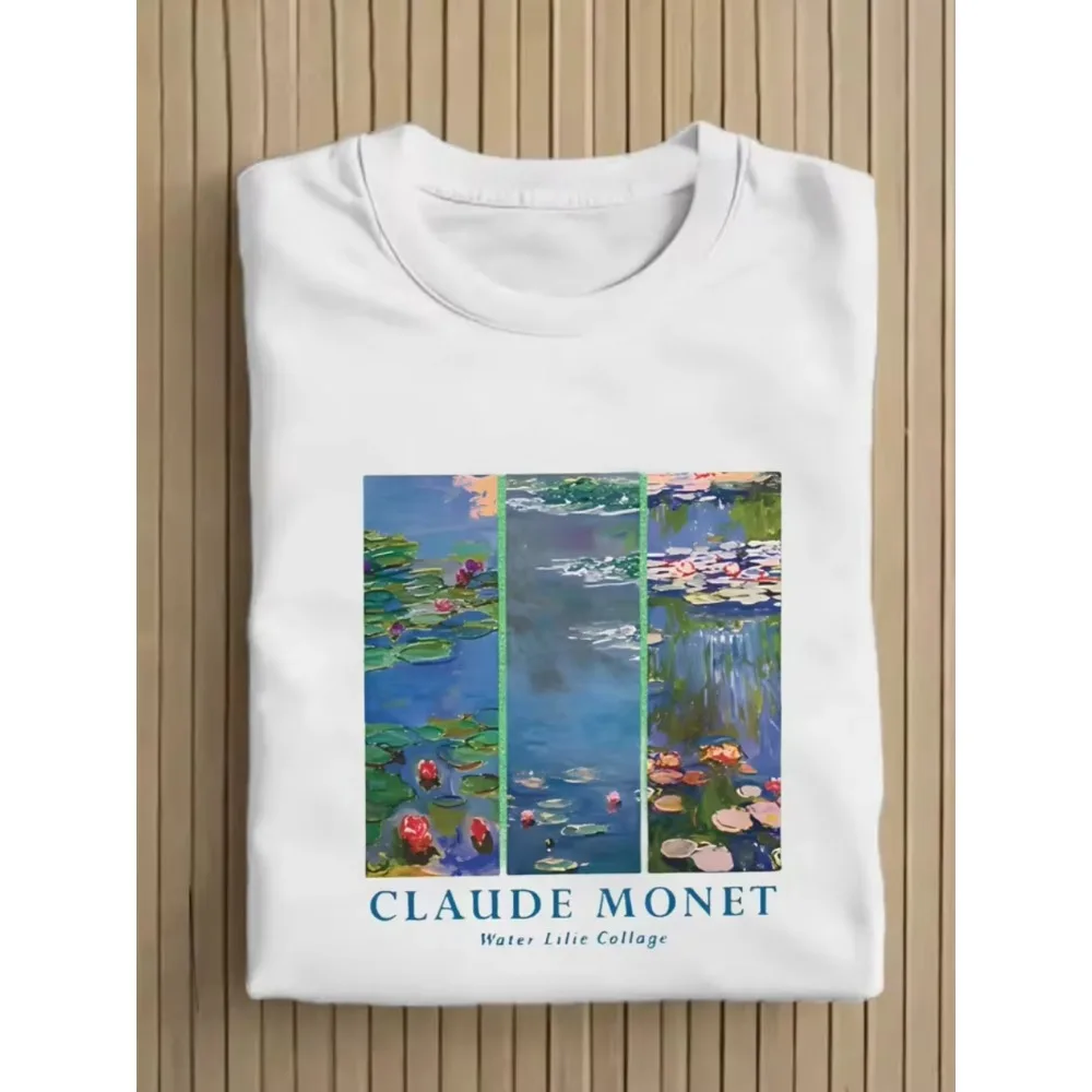Claude Monet Water Lilies T-shirt Collage Impressionist Art Graphic T-Shirt Fine Art Aesthetic Print Daily Tops for Men Women