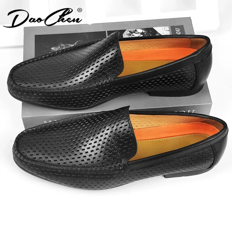 Luxury Brand Designer Style Loafer Shoes for Men Summer Genuine Leather Moccasins Hollow Out Breathable Slip on Driving Shoes