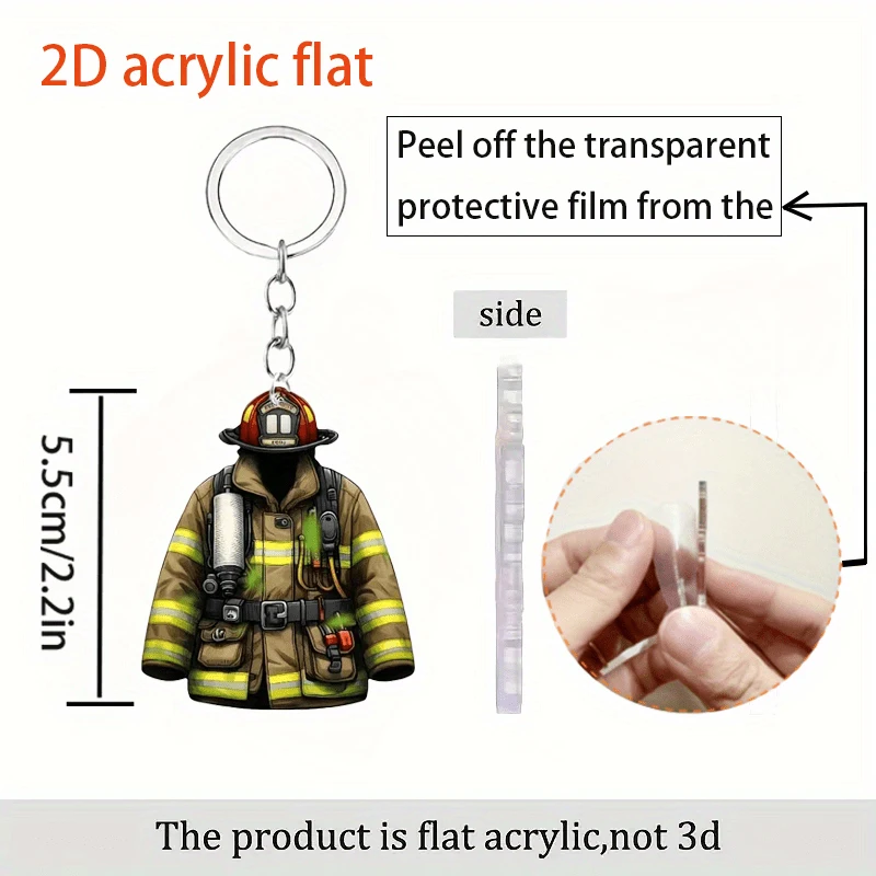 [2D Flat] [2D Flat] Single Piece of 2D Acrylic Flat Keychain - Waterproof Accessory, Firefighter-Themed Keyring, Bag Charm