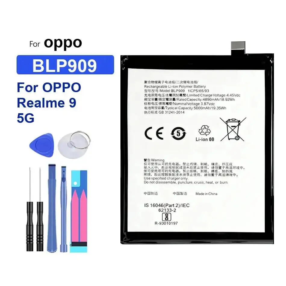 

Аккумулятор для мобильного телефона Oppo Realme 9 5G, 5000 мАч, долговечный, BLP909