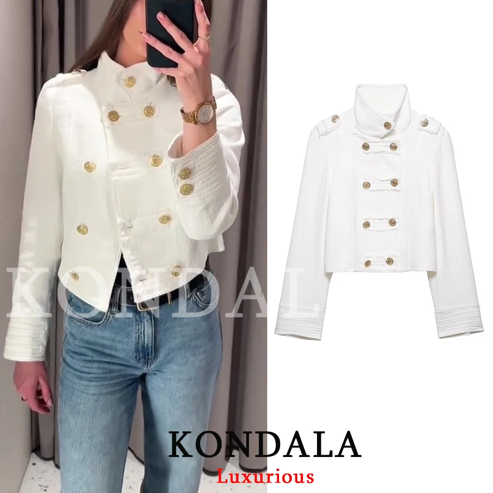 

KONDALA High Street Casual Chic Women Coat Stand Collar Double Breasted Long Sleeve Coat Fashion 2026 Spring Summer Holiday Coat