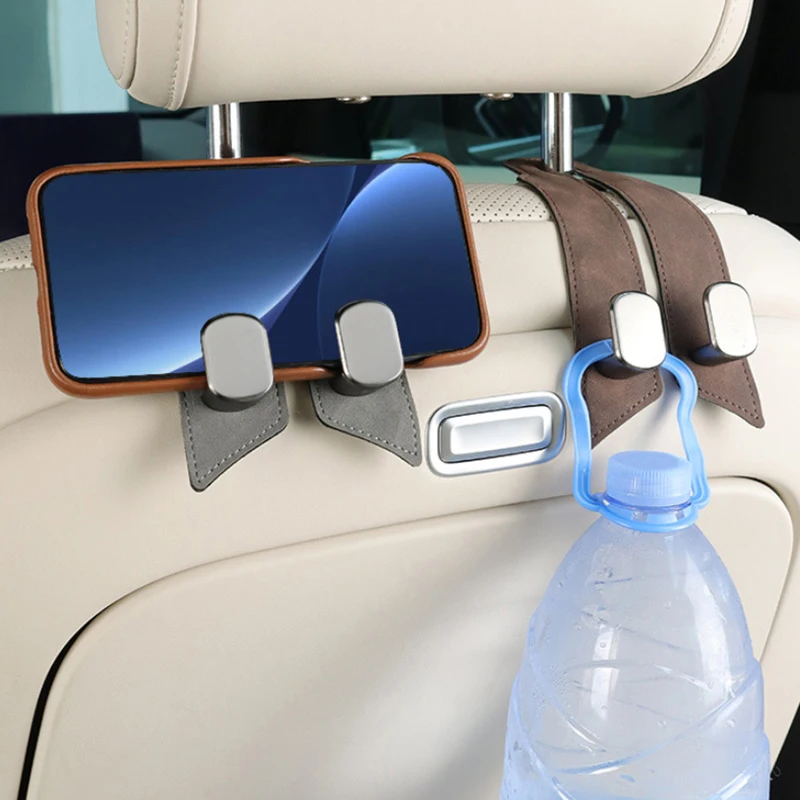 

Quality Universal Car Headrest Hook Premium Suede Rear Seat Dual Hook Large Load-Bearing Alloy Hanger