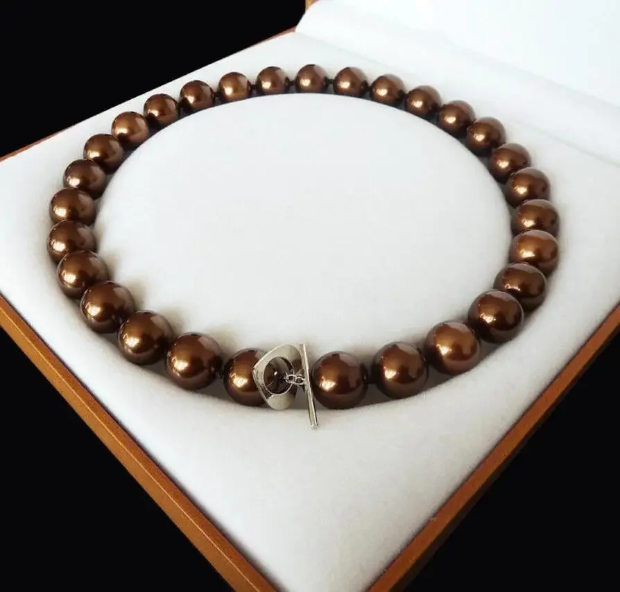 natural AAA+ 12mm chocolate color shell pearl fashion necklace