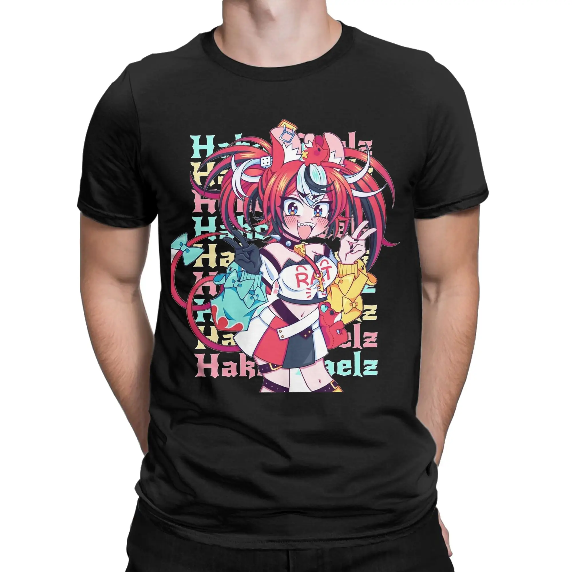 Hololive Hakos Baelz Cotton T-Shirt For Men Summer  Streetwear T-Shirts Crew Neck Hippie Tee Shirt Oversized Wholesale Clothes