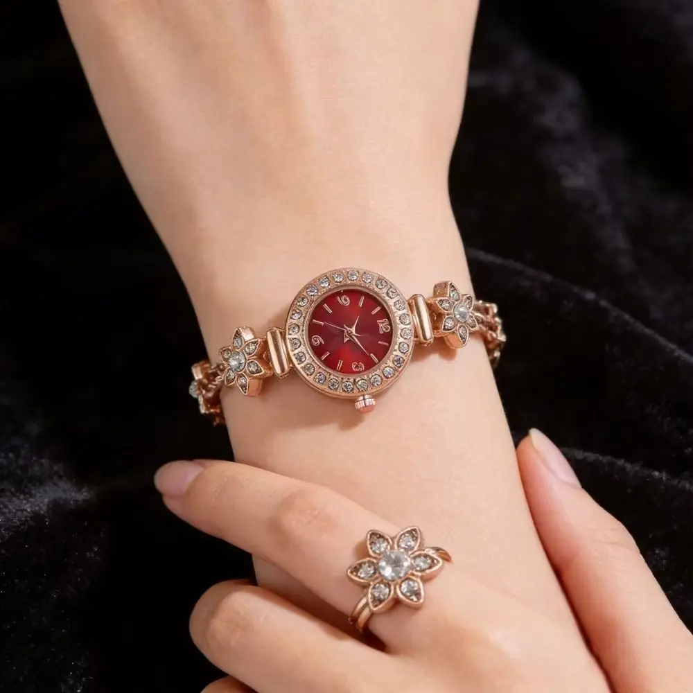 

Slim Strap Rhinestone Quartz Watch Leaf Design Small Dial Women Quartz Watch Pull Adjustable Round Dial Rhinestone Watch