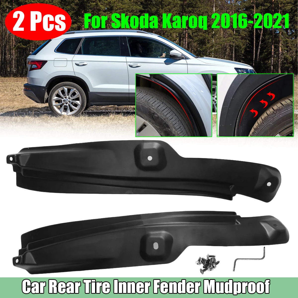 

2PCS For Skoda Karoq 2016-2021 Car Mudguard Anti Dirt Cover Rear Tire Inner Fender Mudproof Accessories ABS Exterior Parts