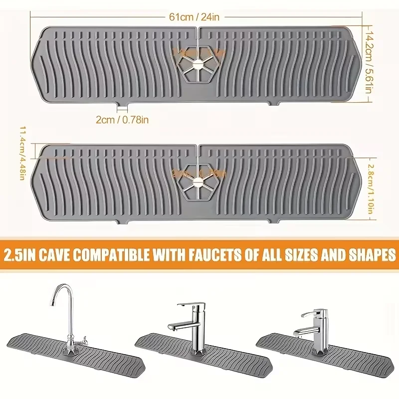 24Inch Kitchen Drainage Pad Silicone Sink Faucet Mat Splash Guard Bathroom Sink Splash Pad Countertop Protector Kitchen Gadgets