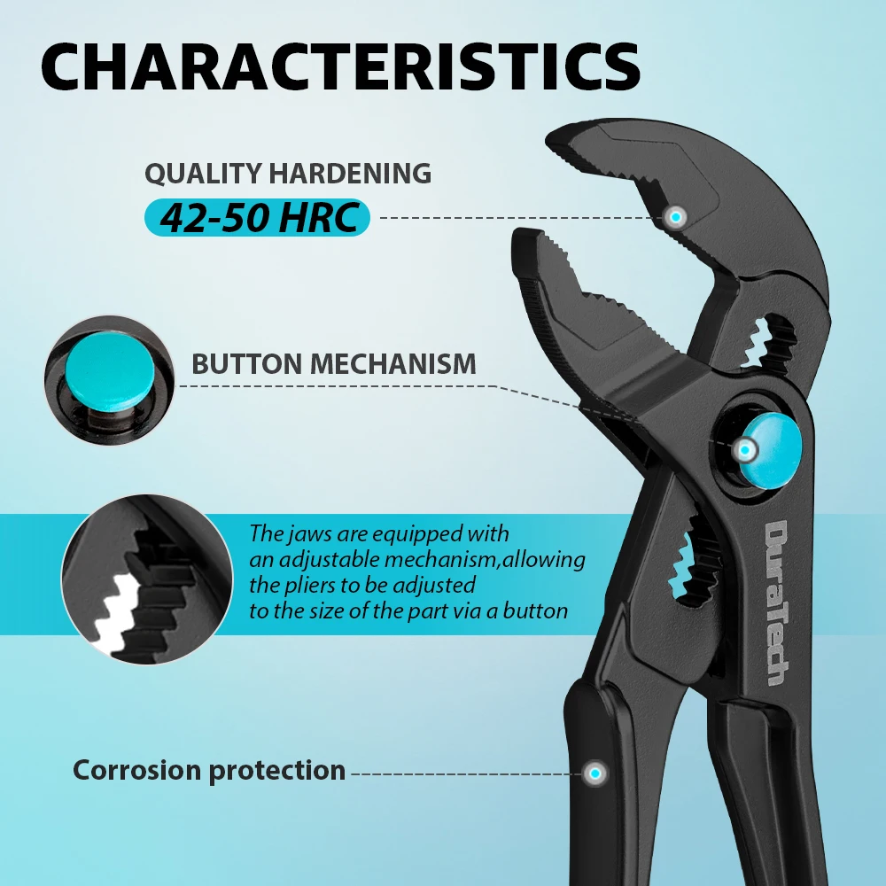DURATECH Mini Water Pump Pliers 4-Inch Groove Joint Fast Adjustable 15-Position Push-Lock V-Jaw for Tight Spaces view 2