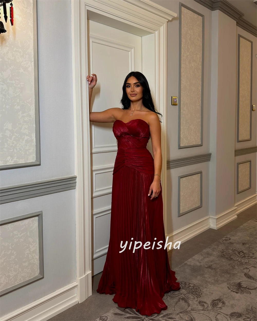 Personalizado de alta qualidade simples ruched plissado em linha reta sem alças vestidos longos vestidos de noite combinando tamanhos disponíveis moda