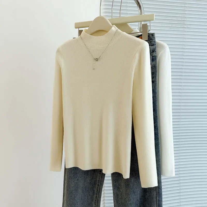 2025 Turtleneck Sweater Casual Autumn Winter Pullover Sweaters Simple Chic Jumpers Women Vintage Basic Solid Knitted Tops