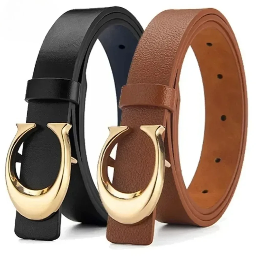 Fashion PU Leather with Alloy Moon Button Top Quality Women's Multi-Color Thin Belt Versatile Jeans Decoration for Casual Styles
