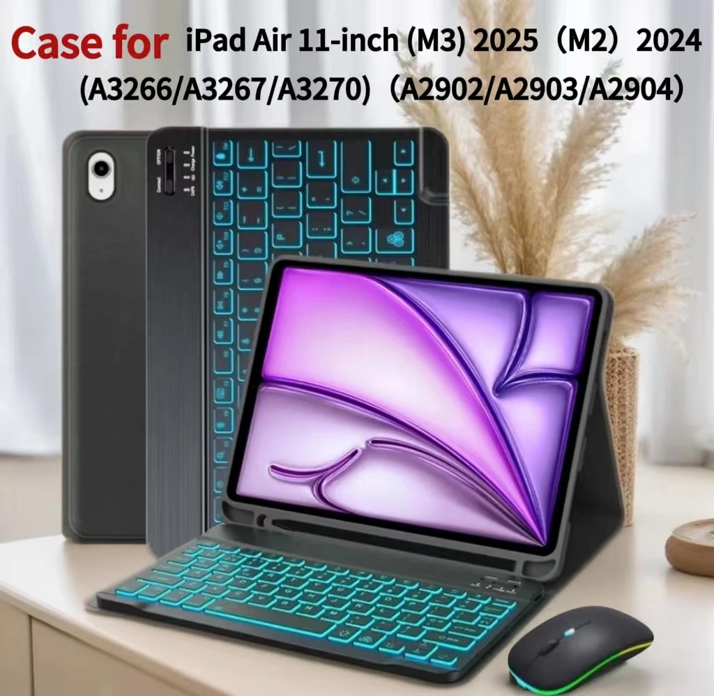 

Case for iPad Air 11 Inch (M2) 2024 (M3) 2025,Bluetooth Keyboard cover for iPad Air (M2：A2902/A2903/A2904)(M3：A3266/A3267/A3270)