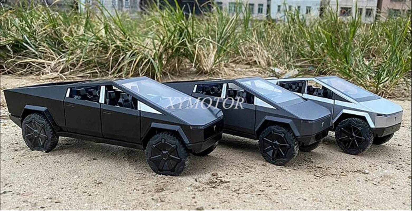 1:24 per Tesla Cybertruck Pickup Diecast Model Car Toys regali per Hobby nero/grigio/argento Pull back sound light assorbimento degli urti