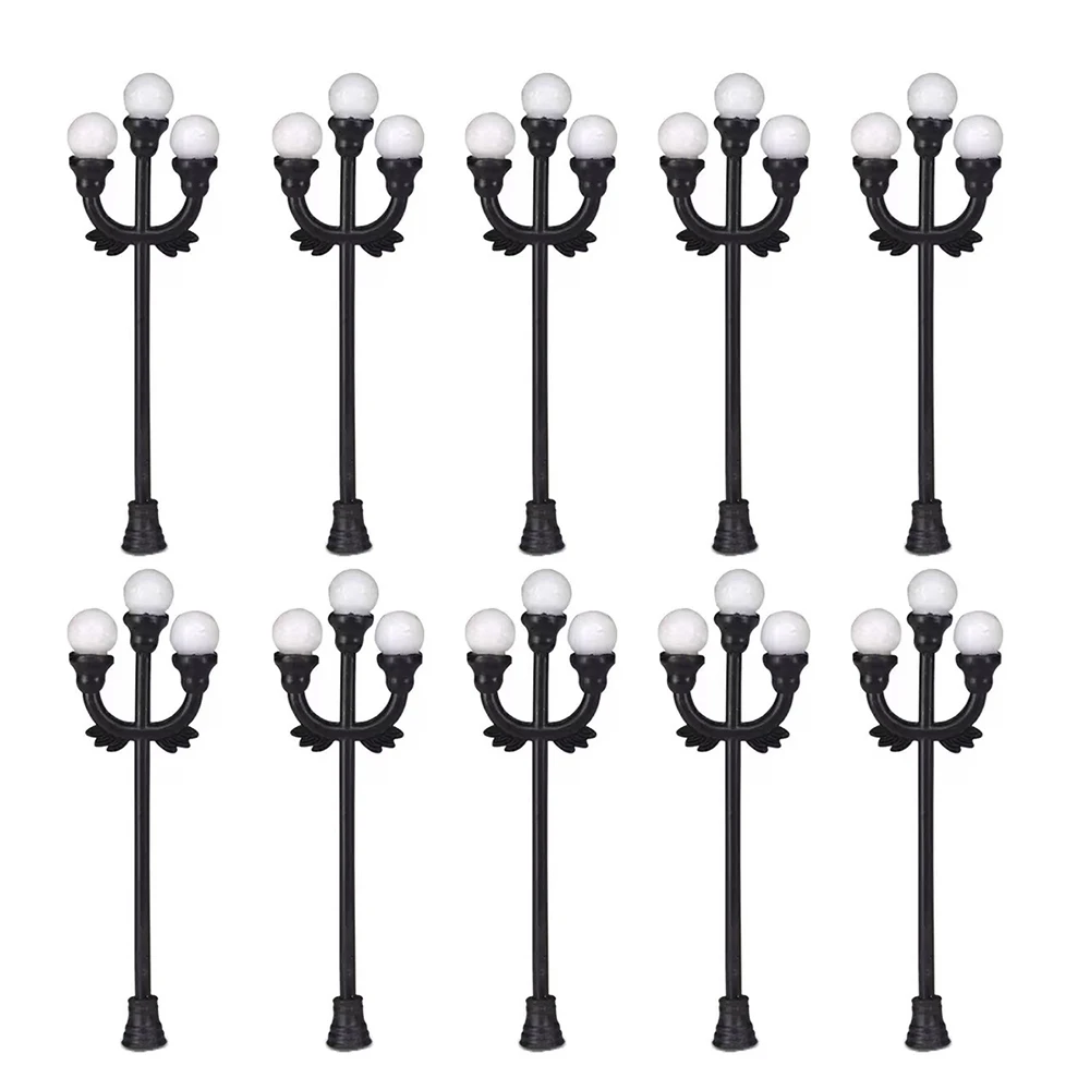 

10 шт., модель железной дороги, трехголовые уличные фонари, теплые белые светодиоды, модель железной дороги, пейзаж, светодиодный светильник, комплект модели