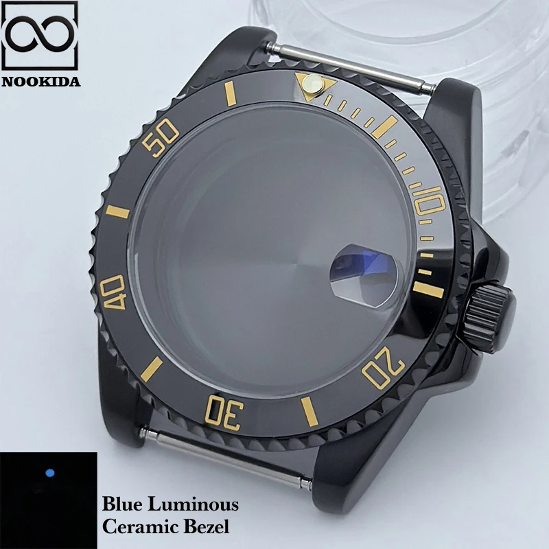 NOOKIDA Glossy Black 40mm Diver Waterproof Black GMT Ceramic Bezel Fit for NH34 NH35 NH36 Movement Sapphire Glass Watch Case