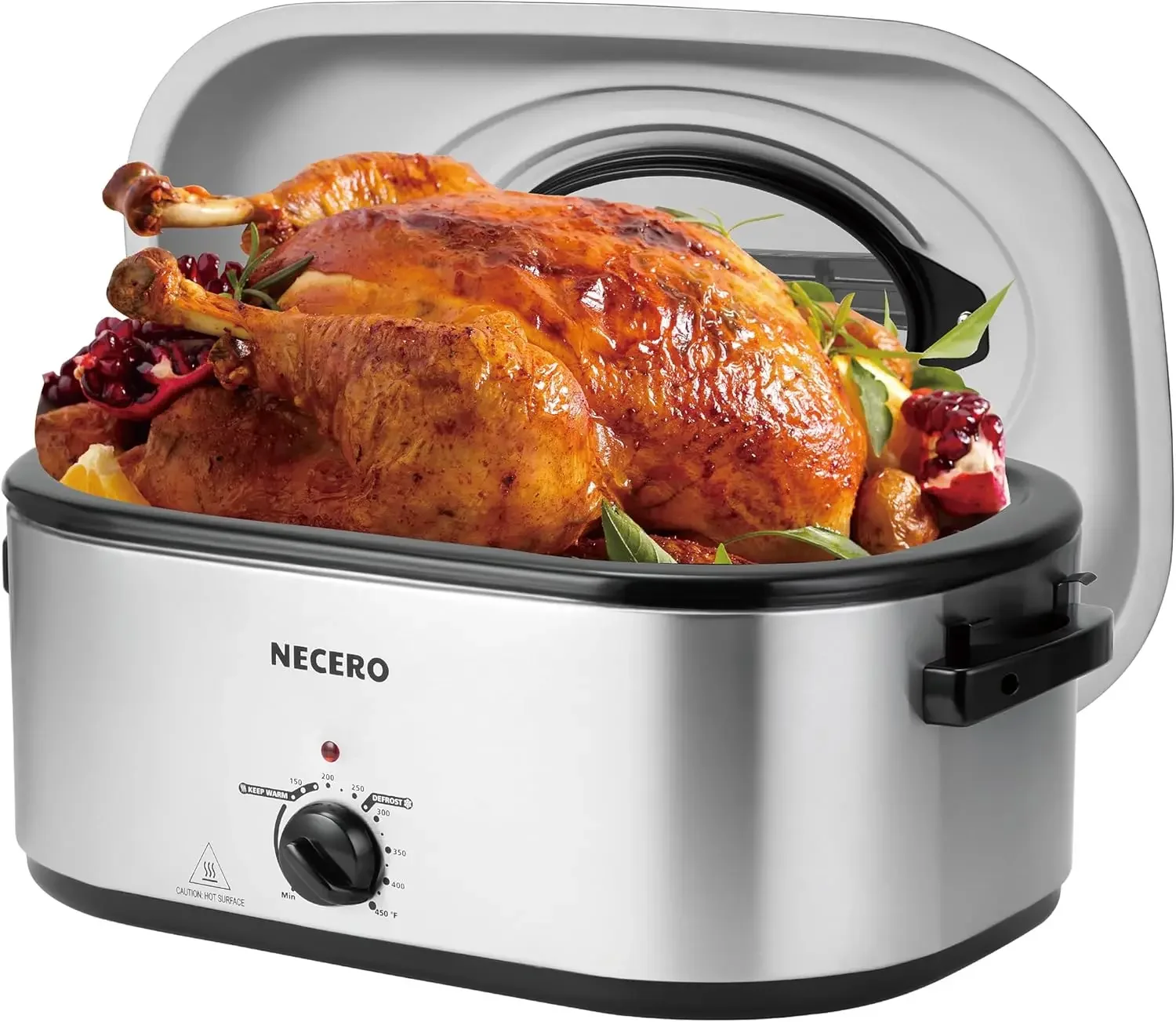 28Qt Electric Roaster with Visible Glass Lid, Electric Turkey Roaster Oven with Removable Pan & Rack150-450°F