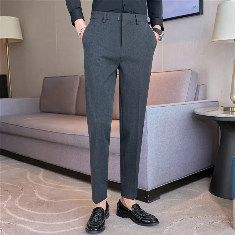 Dress Pants Men 2024 Autumn British Style Suit Pants Business Casual Slim Fit Solid Casual Formal Dress Trousers Men Clothing