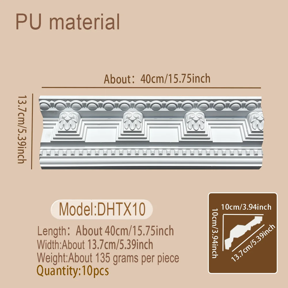 10 Pieces of PU Home Decoration Lines Imitating Gypsum Material for Wall Shaping, Including Decorative Edge Banding Strips