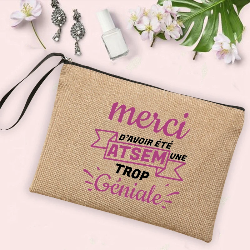 A Super Atsem Impresso Melhores Presentes para Atsem Mulheres Neceser Maquiagem Saco Higiene Pessoal Organizador Linen Zipper Pouch Cosmetic Bag Travel