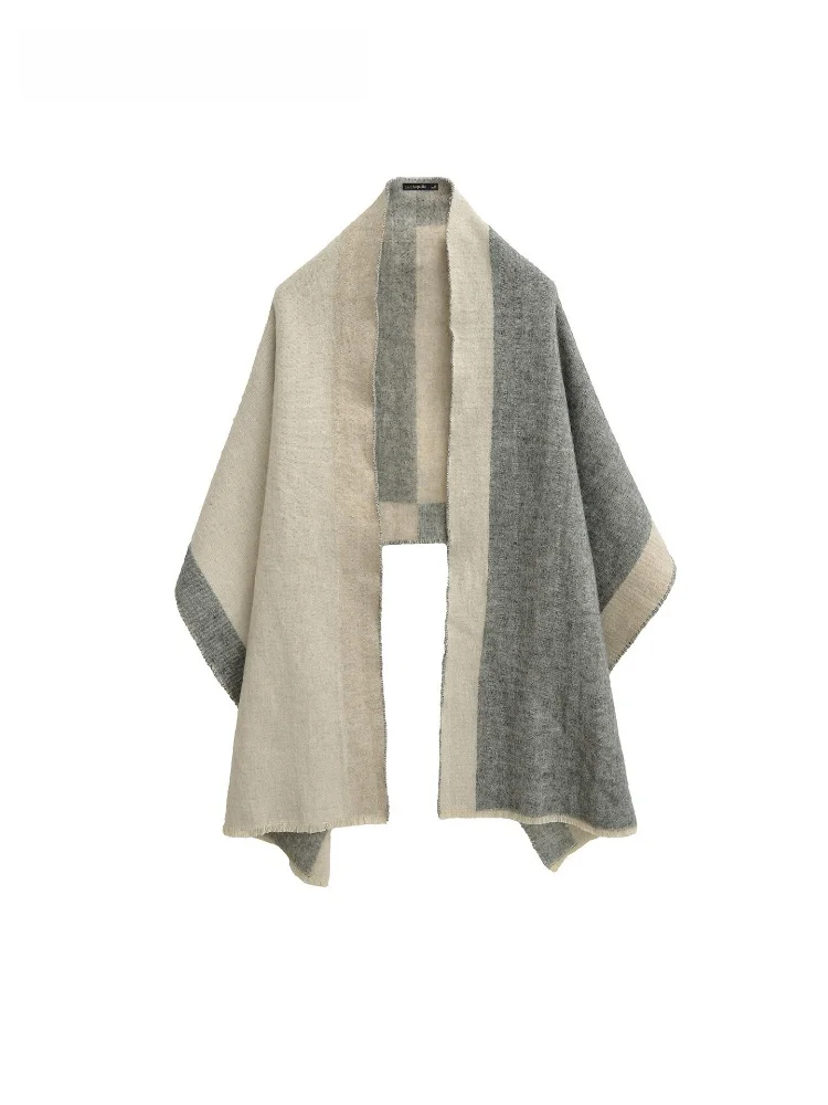 ラ・シャペル-春の新作-韓国風-カラーブロック-暖かいスカーフ-レディース-アウター-旅行スタイル-ショール-スカーフ-長方形-冬